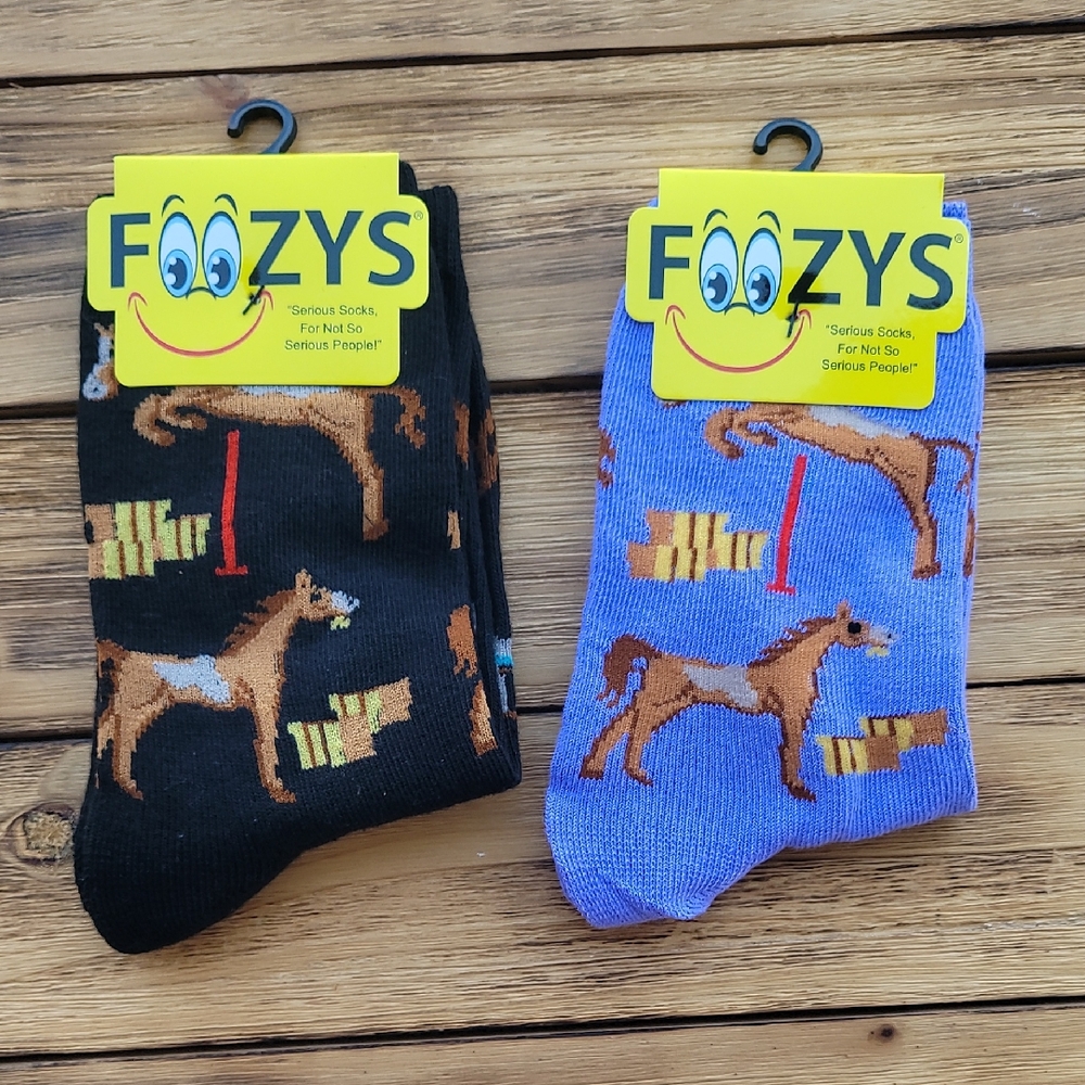 NWT Foozys Horse Print Socks - Black and Blue 2 Pair Set